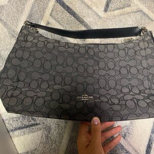 Coach Gray and Black Signature Shoulder Bag